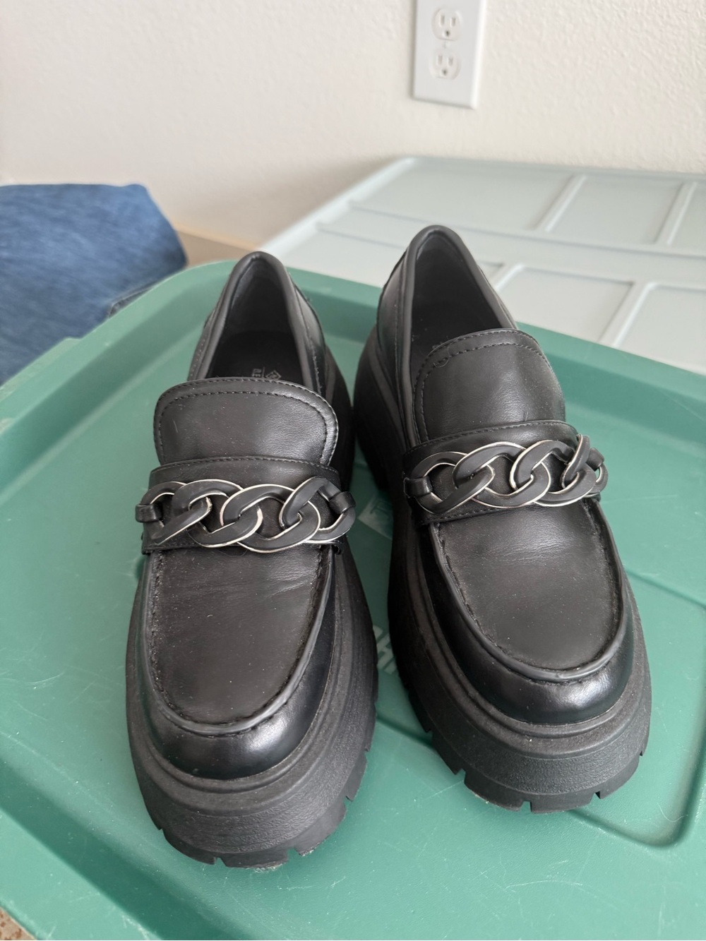 Call It Spring Black Chain-Trim Platform Loafers